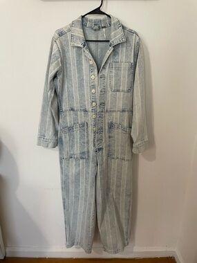 Free People Railroad Stripe Denim Jumpsuit